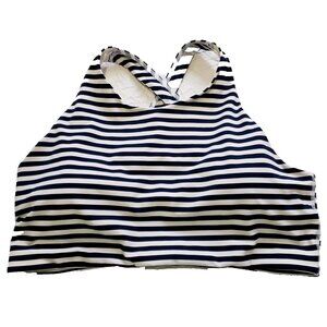Athleta Bra Women's S Navy White Striped High Neck Sports Yoga Active